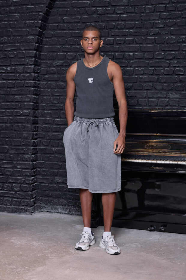 Acid Wash Oversize Jorts / Baggy Shorts Light Gray
