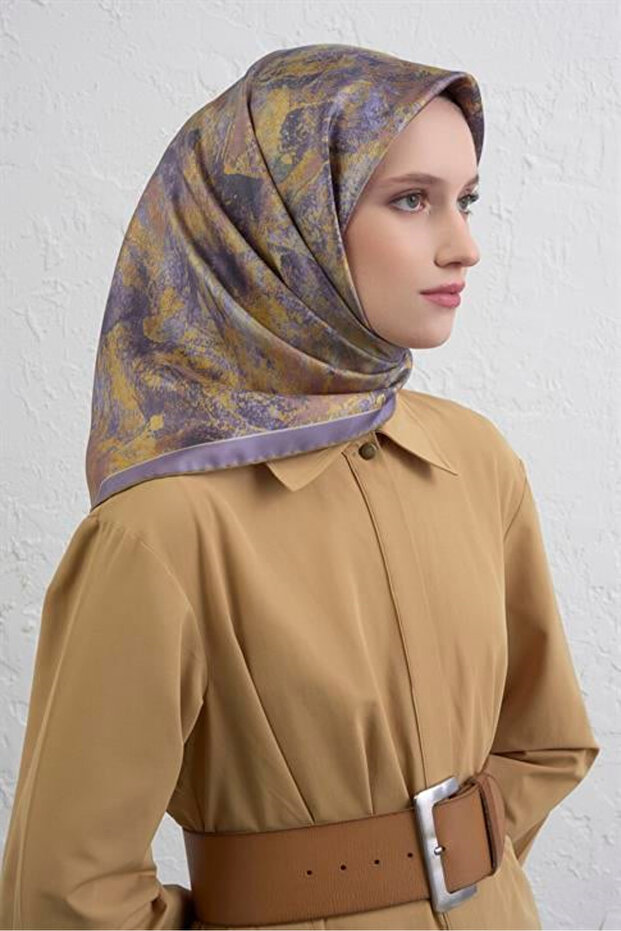 Sura Pure Silk Scarf 9433 - 51 Lilac Mixed Pattern