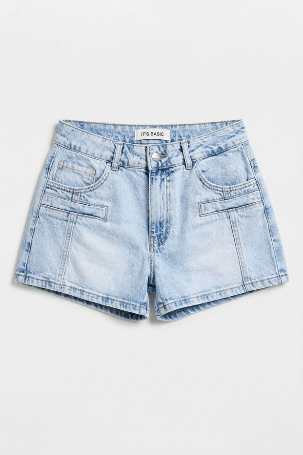 Women's Ice Color 4S6-3 Mom Fit Pocket Detailed Comfort Fabric Denim Shorts
