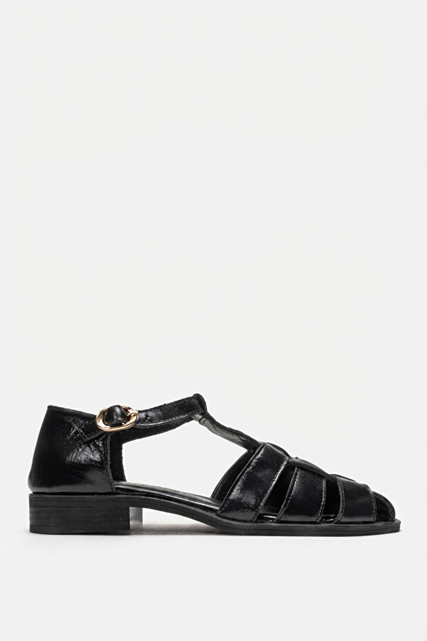 Women's Ankle Strap Sandals Real Leather Zy 4168 Black