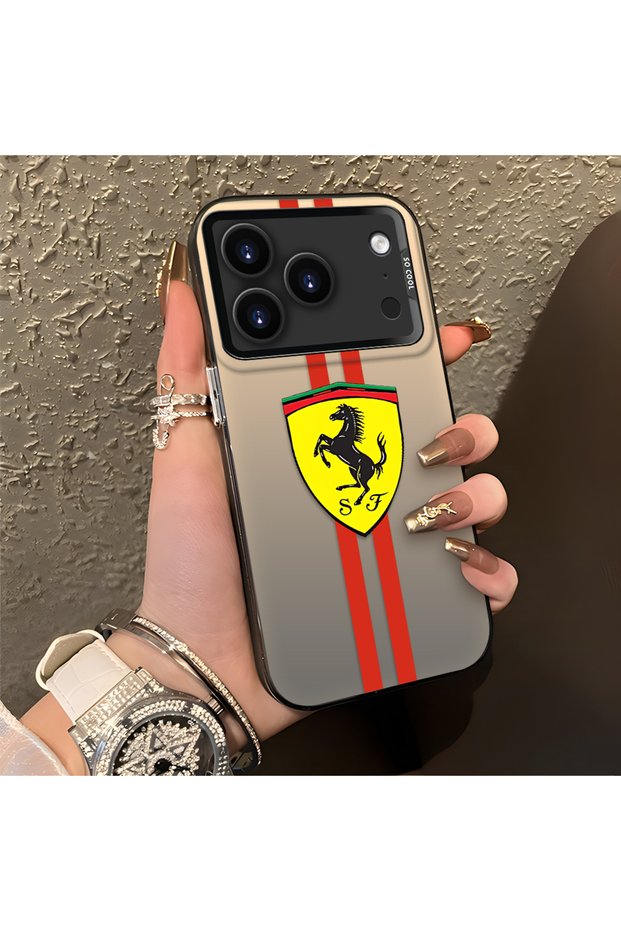 iPhone 17 Pro Compatible Silicone Edge Hard Back Anti-Fall Phone Case Ferrari Patterned