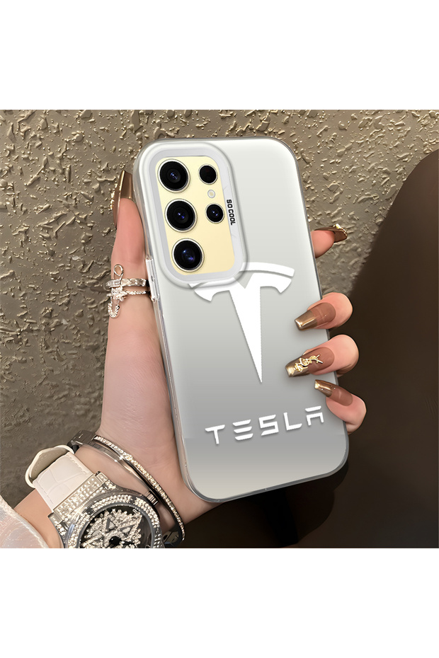 Samsung Galaxy S24 Ultra Compatible Silicone Edge Hard Back Anti-Fall Phone Case with Tesla Pattern