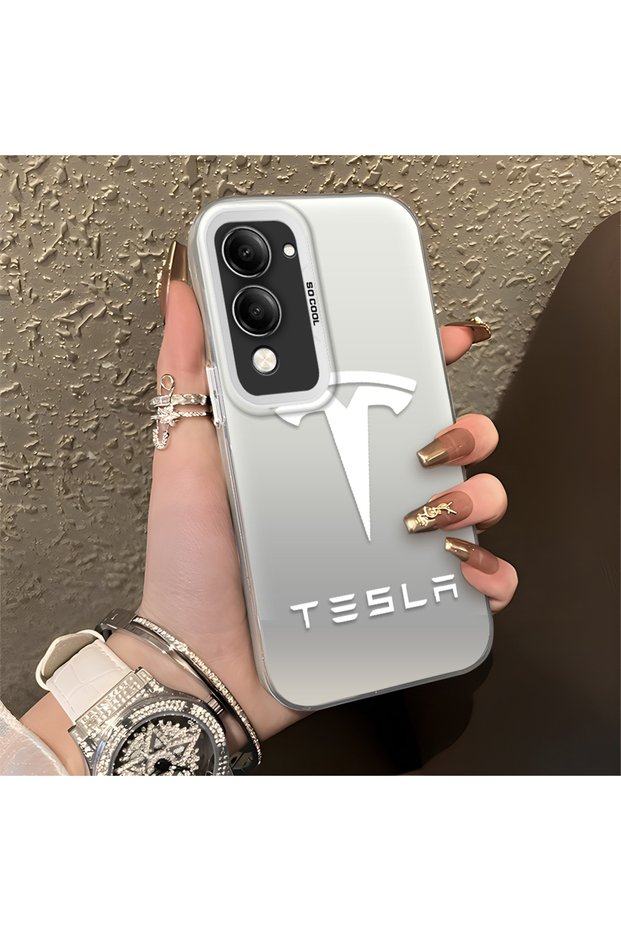 Vivo Y04 Compatible Silicone Edge Hard Back Anti-Fall Phone Case Tesla Patterned
