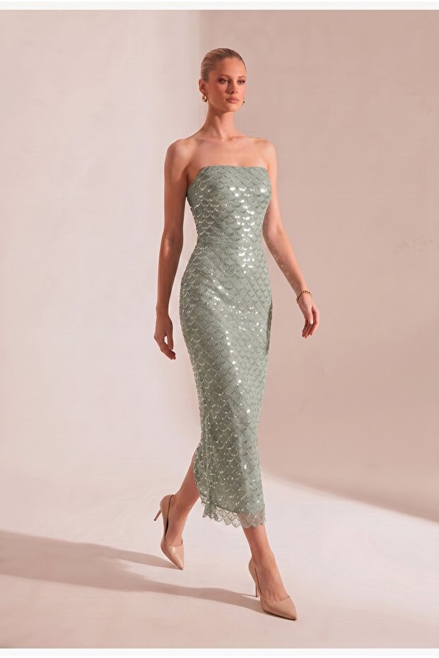 Maya Mint Midi Elbise - 3