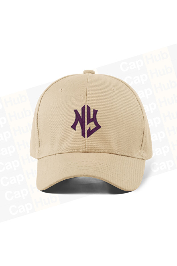 Embroidered Baseball Cap - Cream Color 100% Cotton Gabardine Unisex Model Hat
