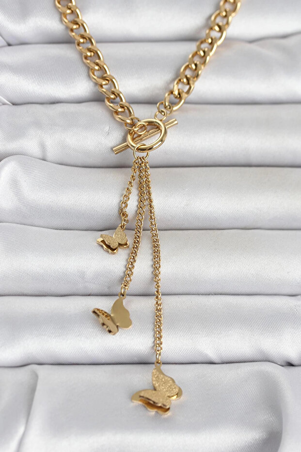 316l steel gold color butterfly dangle women necklace