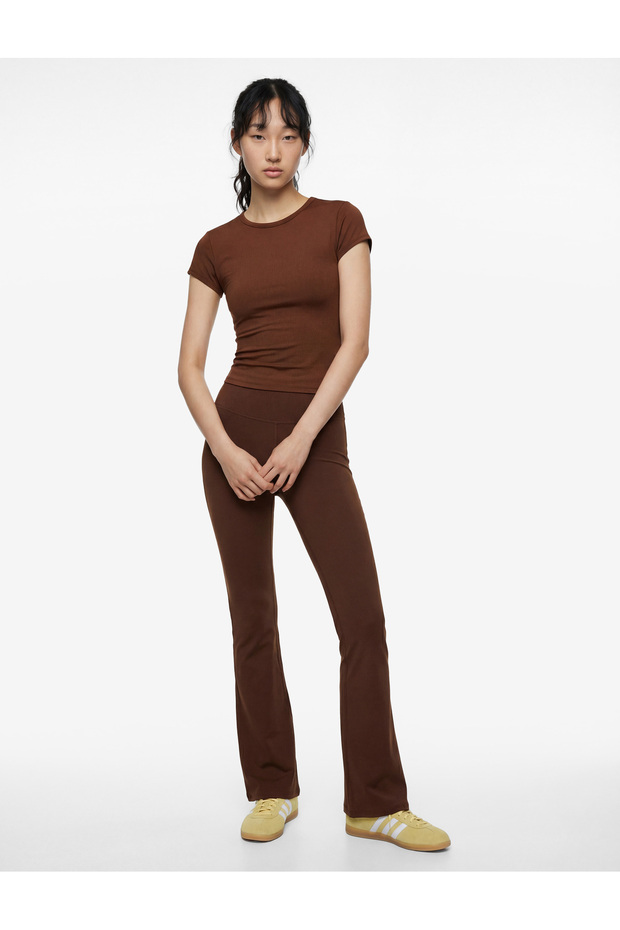 High Waist Spanish Leg Opening Stitching Detail Sports Leggings