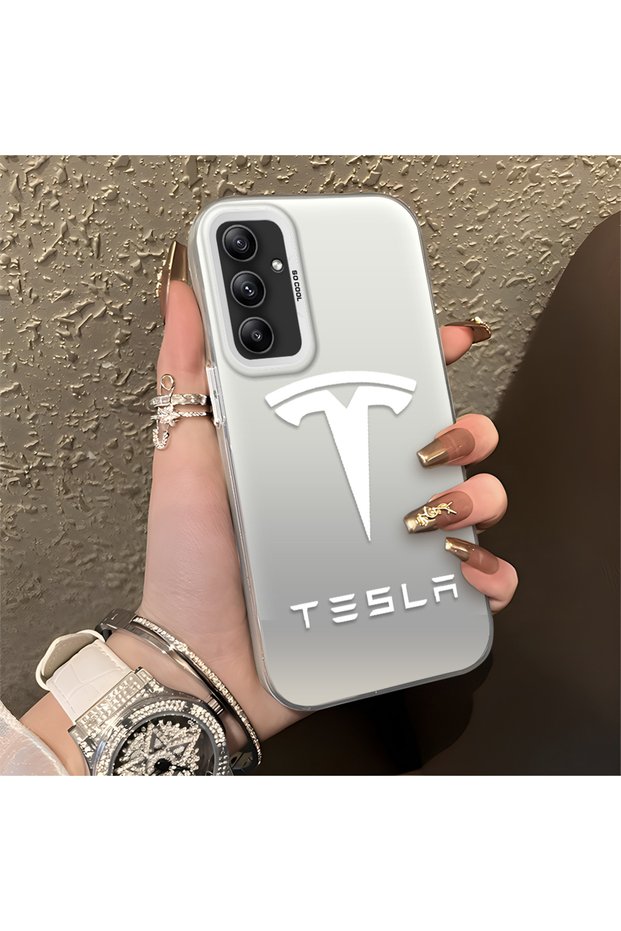 Samsung Galaxy A34 Compatible Silicone Edge Hard Back Anti-Fall Phone Case Tesla Patterned
