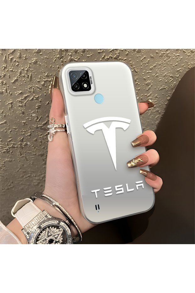 Realme C21 Compatible Silicone Edge Hard Back Anti-Fall Phone Case Tesla Patterned