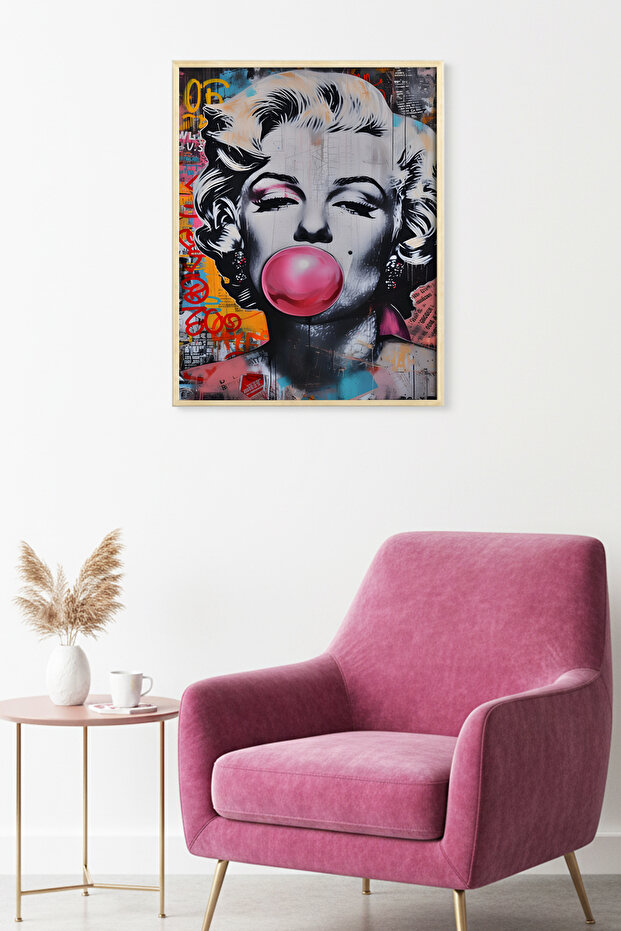 Natural Wood Framed Graphic Patterned Painting - Black and White Pop Art | Huhu1880