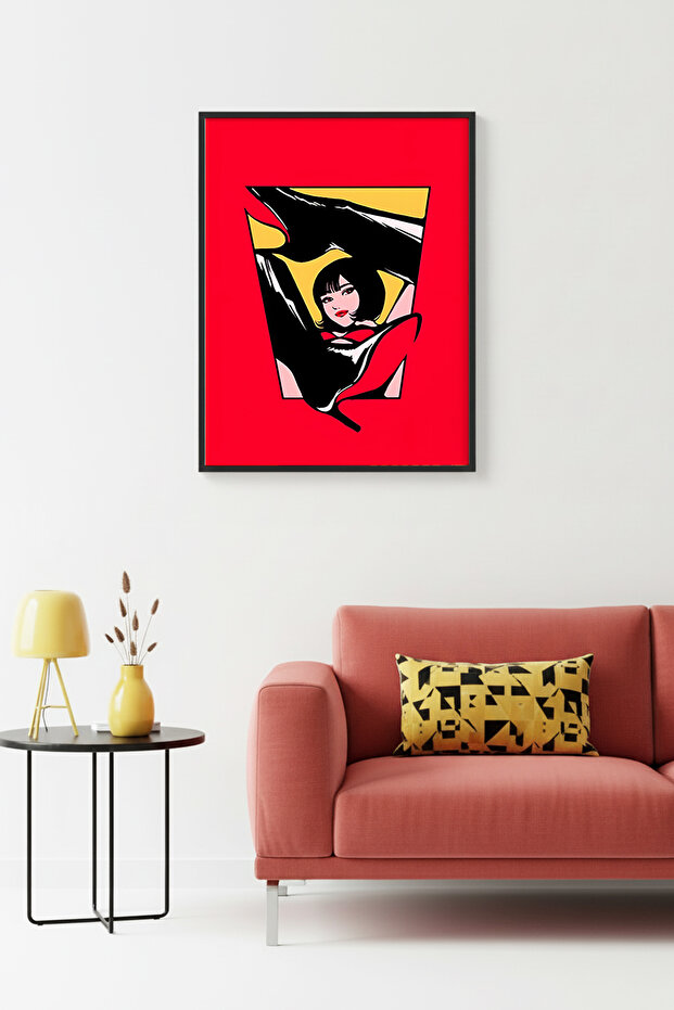 Black Wood Framed Graphic Abstract Painting - Red Black Tones | Huhu1934 - Single Table Black Frame