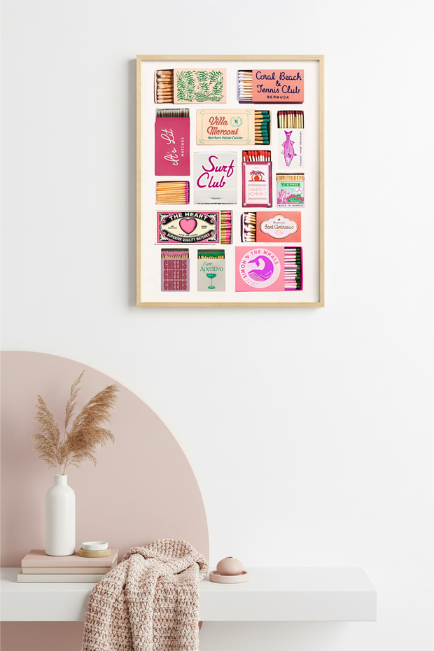 Natural Wood Framed Retro Painting - Vintage and Classic Decorative Print | Huhu2086 - Single Table Natural Wood Frame