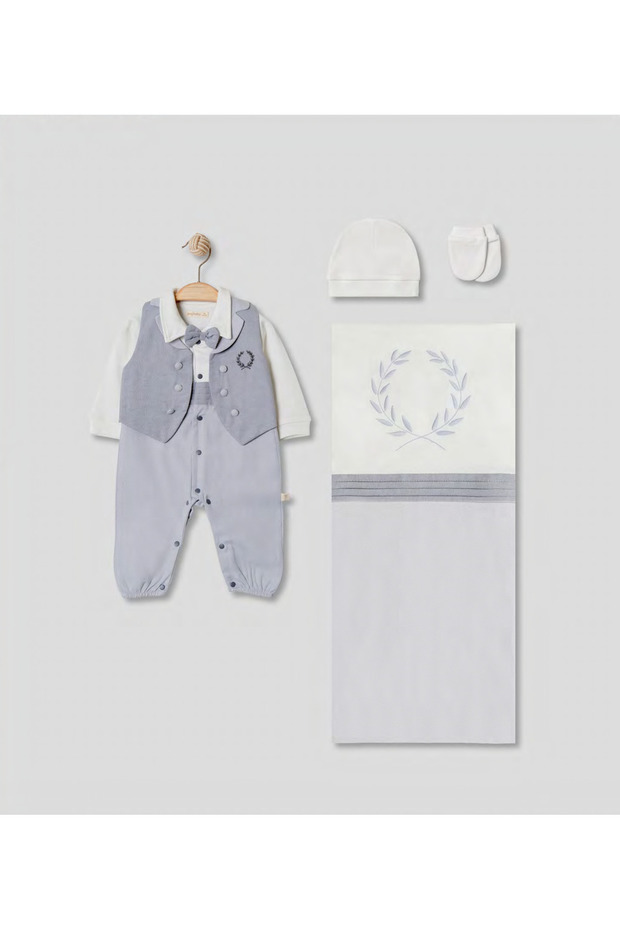 Newborn Hospital Release, Mevlüt Set of 4 Baby Items (Jumpsuit, Hat, Gloves, Blanket)