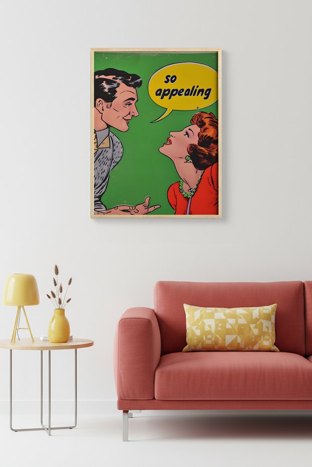 Natural Wood Framed Vintage Illustration Painting - Pop Art Style | Huhu1915 - Single Table Natural Wood Frame