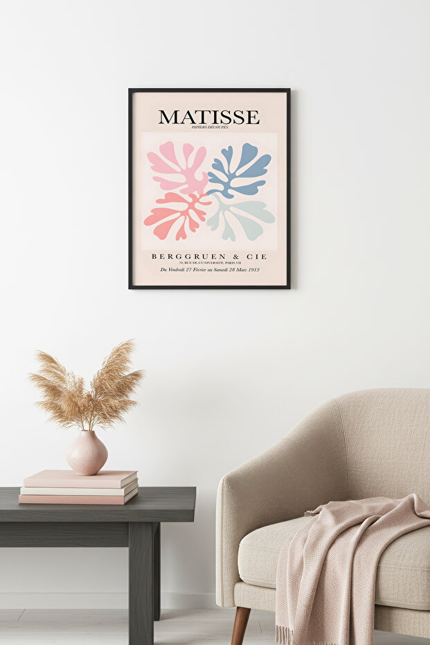 Black Wood Framed Retro Painting - Tropical Leaf in Pastel Tones | Huhu2416 - Single Table Black Frame