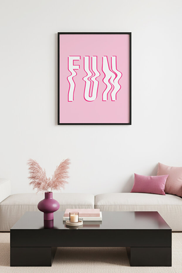 Black Wood Framed Retro Funky Painting - Groovy Lettering Art | Huhu2710 - Single Table Black Frame