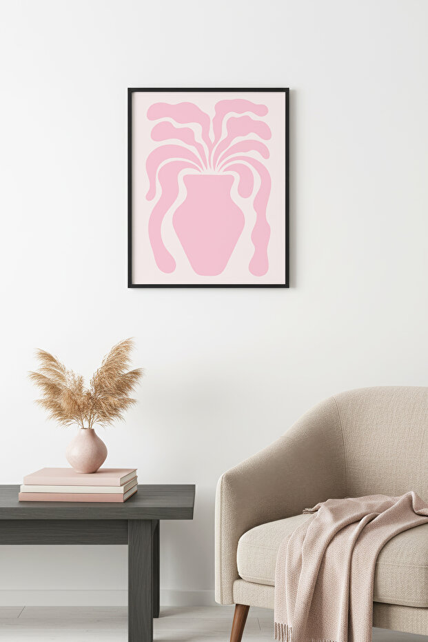 Boho Floral Painting with Black Wooden Frame - Pastel Tones | Huhu2790 - Single Table Black Frame