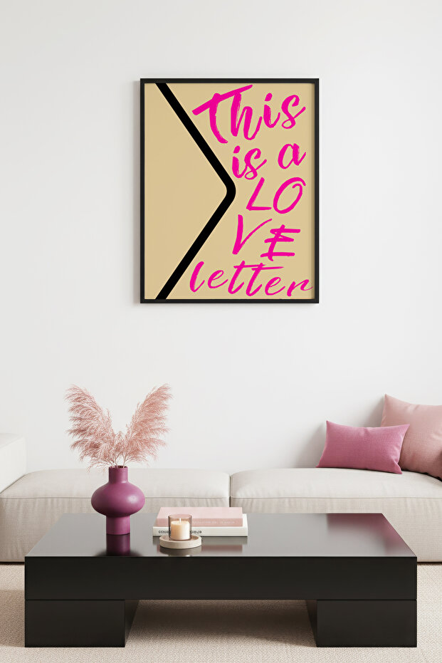 Black Wooden Framed Retro Painting - Love Letter Patterned | Huhu2221 - Single Table Black Frame