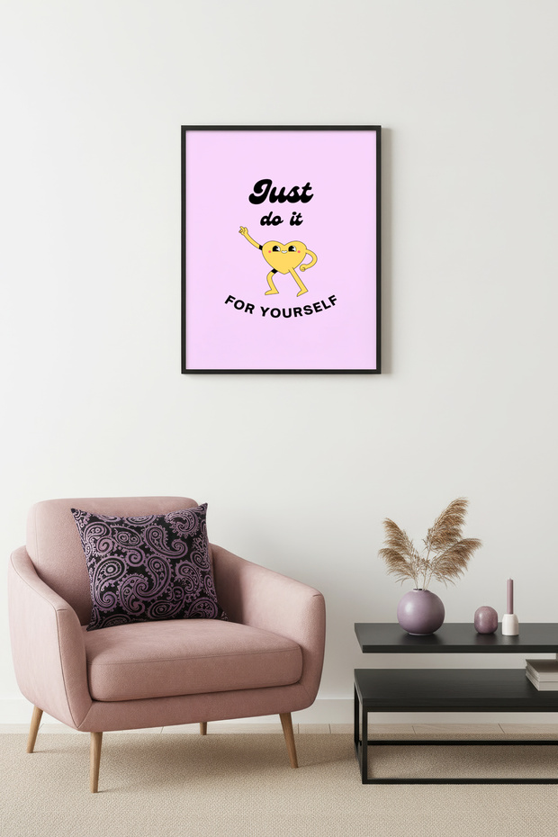 Black Wooden Framed Retro Painting - Heart Motivational Pop Art | Huhu2826 - Single Table Black Frame