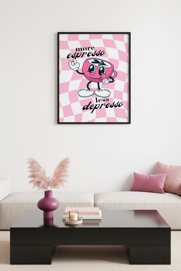 Black Wooden Framed Retro Painting - Coffee Themed Espresso Graphic Design | Huhu2302 - Single Table Black Frame