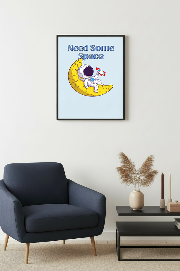 Black Wooden Framed Retro Painting - Space Astronaut Pop Art Themed | Huhu2713 - Single Table Black Frame