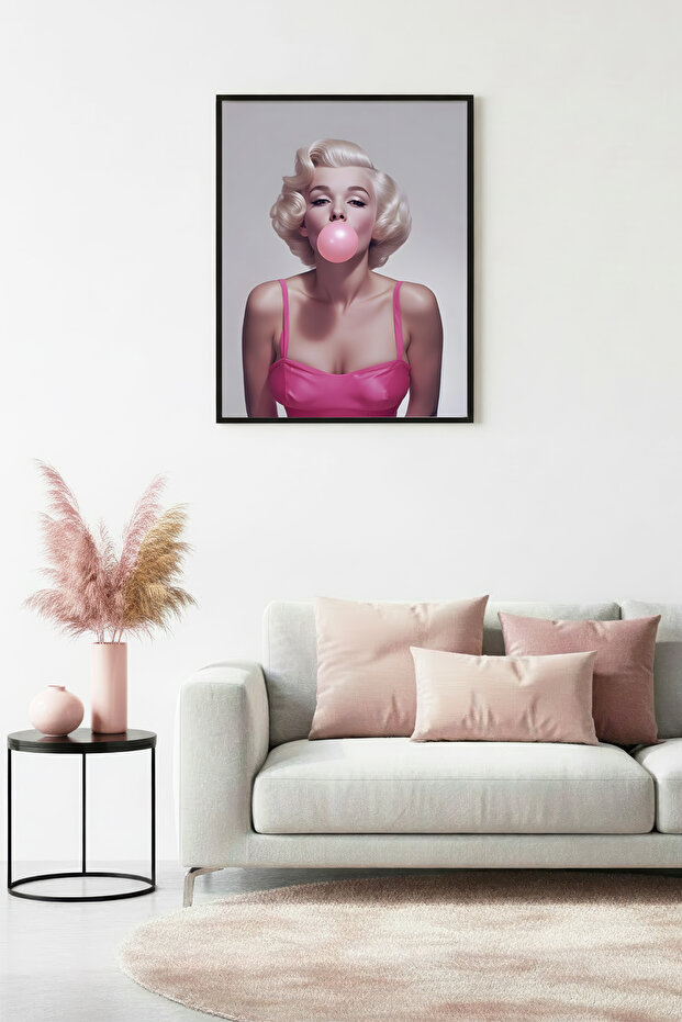Pink Tones Portrait Painting with Black Wooden Frame - Romantic |   Huhu1760 - Single Table Black Frame