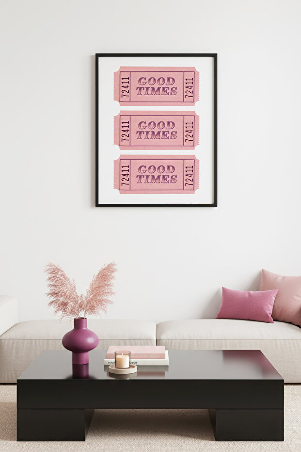 Black Wooden Framed Retro Painting - Good Times Text Design | Huhu2296 - Single Table Black Frame