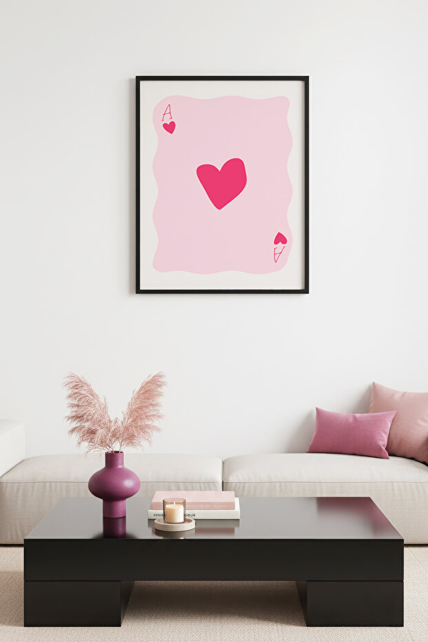 Black Wooden Framed Retro Heart Painting - Romantic Minimalist Pattern | Huhu2515 - Single Table Black Frame