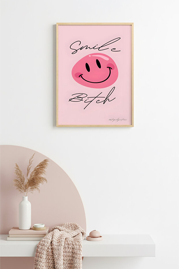 Natural Wood Framed Retro Painting - Minimalist Slogan Doodle | Huhu2832 - Single Table Natural Wood Frame