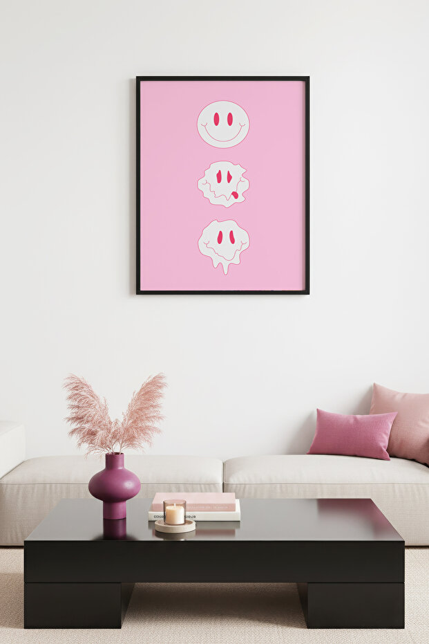 Black Wooden Framed Retro Painting - Emoticon Facial Expression | Huhu2837 - Single Table Black Frame