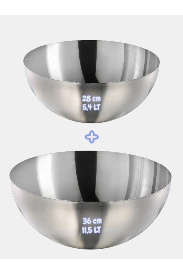 Blanda Stainless Steel 2-Piece Bowl Mixing and Salad Container Durushop (28cm 5.4 Liter - 36cm 11.5 Liter)