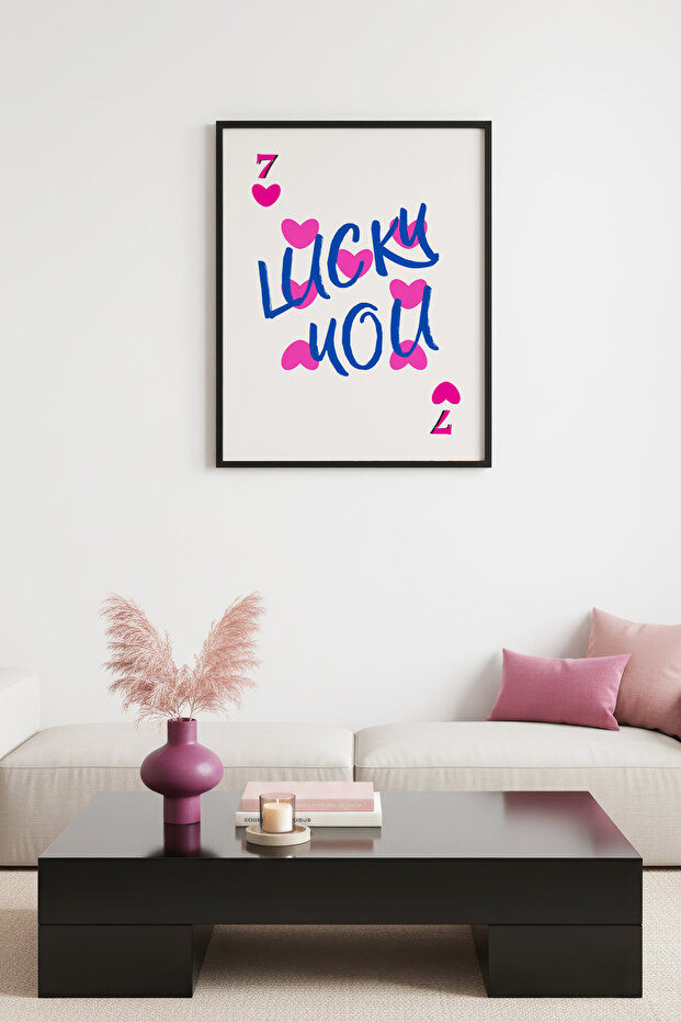 Black Wooden Framed Retro Painting - Love Message with Heart Pattern | Huhu2243 - Single Table Black Frame