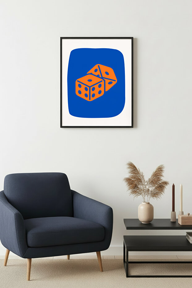 Black Wooden Framed Retro Dice Themed Painting - Game | Huhu2275 - Single Table Black Frame