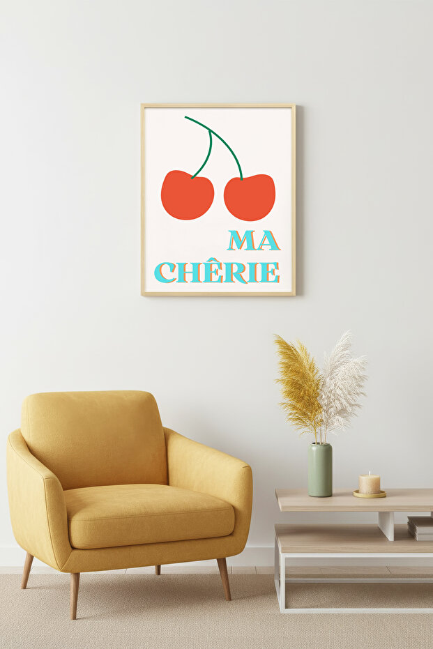 Natural Wood Framed Retro Cherry Painting - Romantic Ma Chérie Decorative Painting | Huhu2411 - Single Table Natural Wood Frame