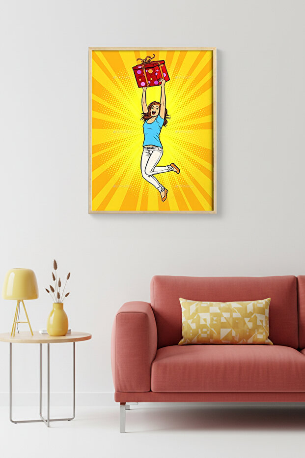 Natural Wooden Framed Illustrated Painting - Celebration Theme | Huhu1912 - Single Table Natural Wood Frame
