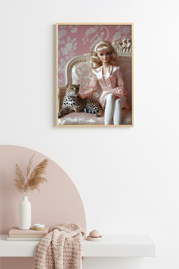 Natural Wood Framed Retro Portrait Painting - Stylish Figure Pattern | Huhu2584 - Single Table Natural Wood Frame