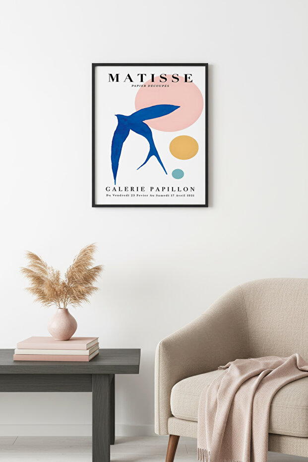 Black Wooden Framed Retro Bird Painting - Abstract Geometric Pattern Print | Huhu2538 - Single Table Black Frame