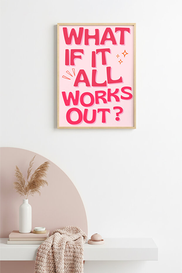 Natural Wood Framed Retro Pop Art Painting - What if It All Works Out? | Huhu2736 - Single Table Natural Wood Frame