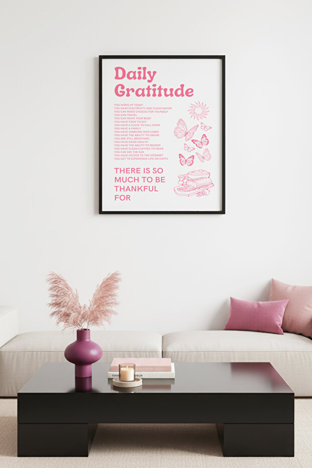 Black Wooden Framed Retro Painting - Gratitude Themed Abstract Art | Huhu2836 - Single Table Black Frame