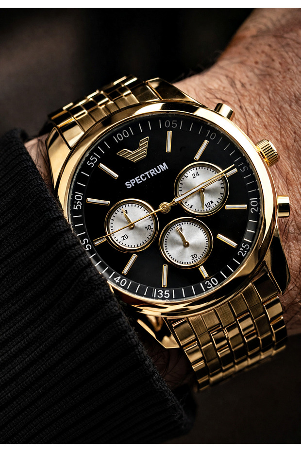Men's Wristwatch Luxury Look Gold Color Black Dial Sports & Classic Gift Boxed