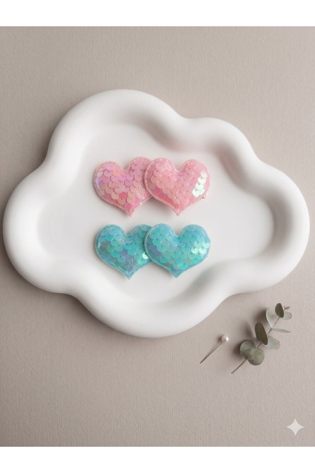 Sequin Double Heart Figured Girl's Hair Clip - Sparkling Stylish Hair Accessory