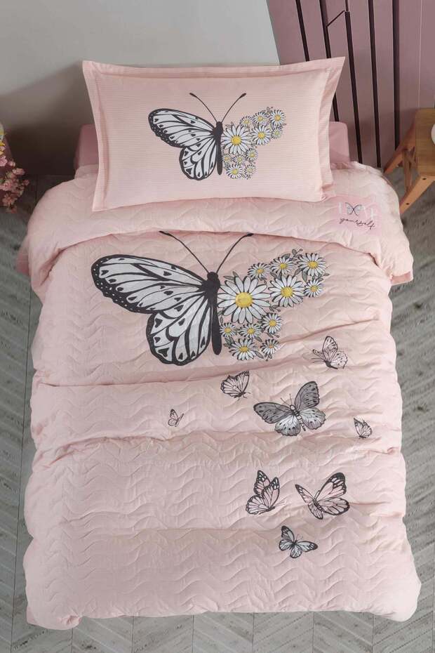 Clasy Single 4 Season Quilted Duvet Cover Set Daisy Love Salmon