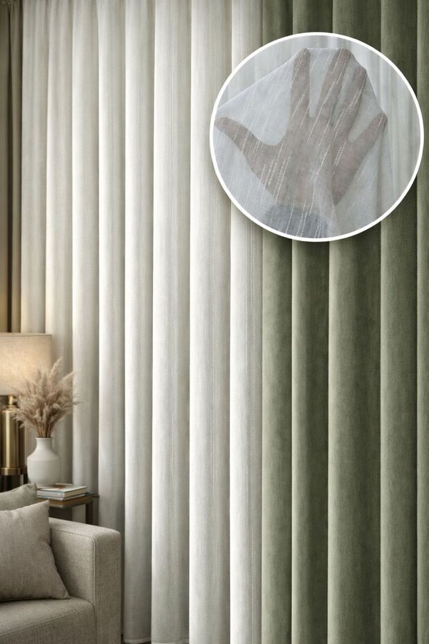 Heavy Weight Slubbed Bamboo Model Tulle Curtain with 1/2 Sparse Pleats, Ultra Flowing, Modern Design