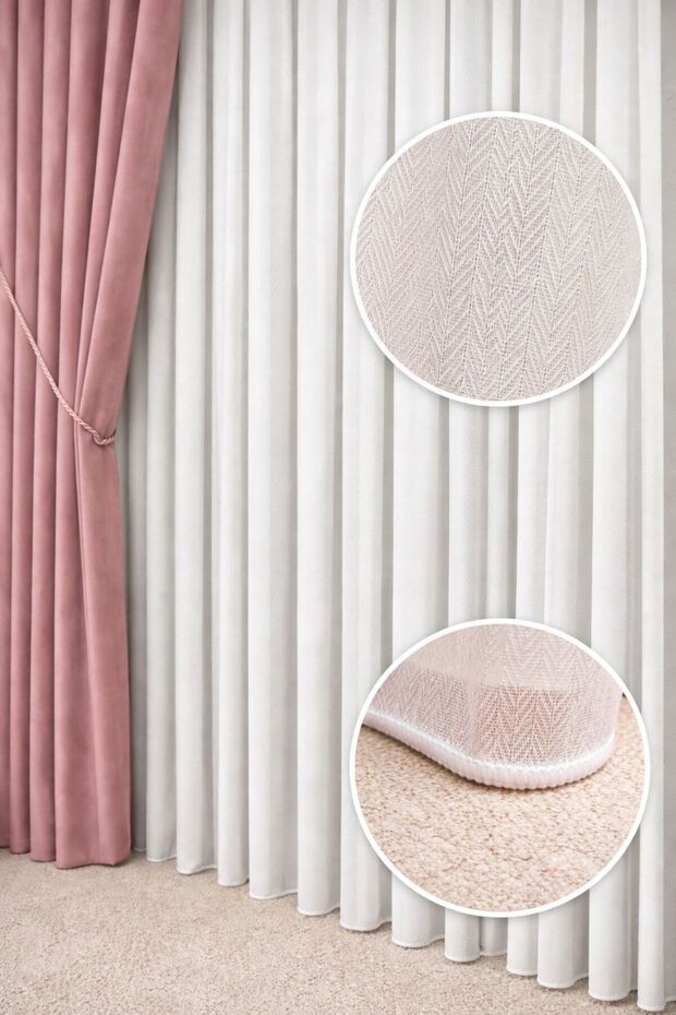 Yaren Model Tulle Curtain, Wrinkle-Free, Ultra Flowy, 1/2 Sparse Pleated, Special Size