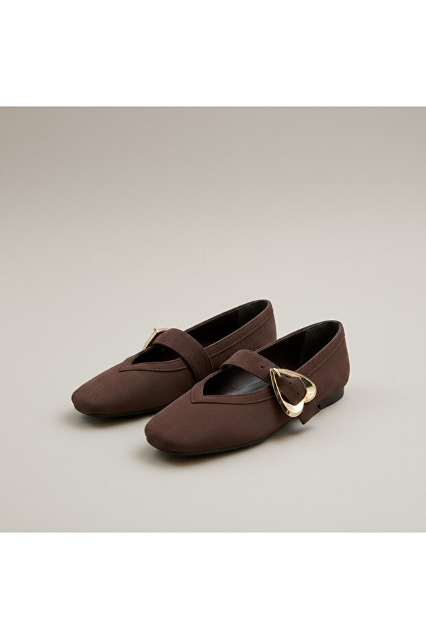 Suede Soft Women's Ballet Shoes with Buckle