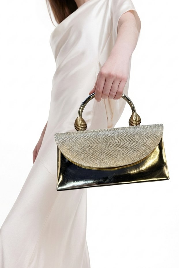 Gisella Gold Patent Leather Patterned Women's Evening Dress Bag
