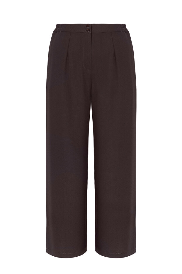Front Button and Pleated Detail Palazzo Plus Size Women's Trousers