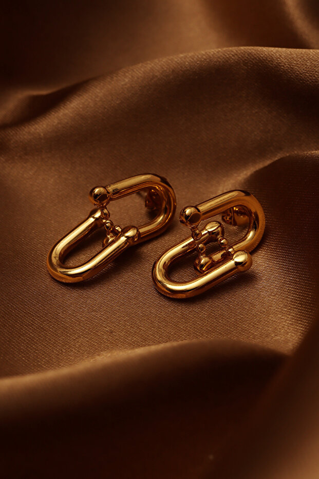 Lock Me Design Gold Steel Earrings