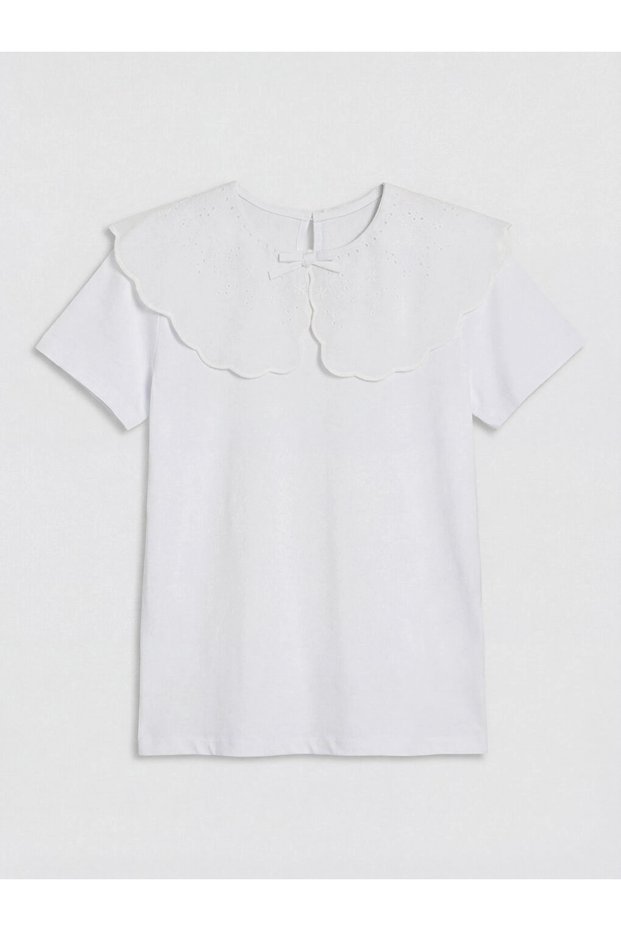 Lcw Kids Ecru Baby Collar Bowknot Girls' T-Shirt