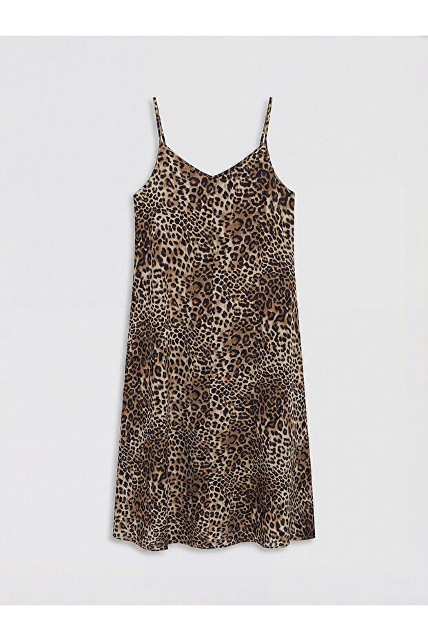 Nevavm with Difference Lcwaikiki Classic Brown Leopard Print Rope Strap A-Line Dress - S6A148Z8-Lqy